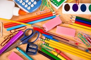 A pile of school supplies