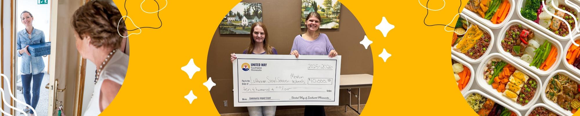 Lutheran Social Services of MN receiving their big check from United Way of Southwest Minnesota